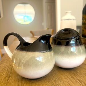 Sango nova black sugar & creamer Stoneware 3 piece set Ombré brown, cream, black